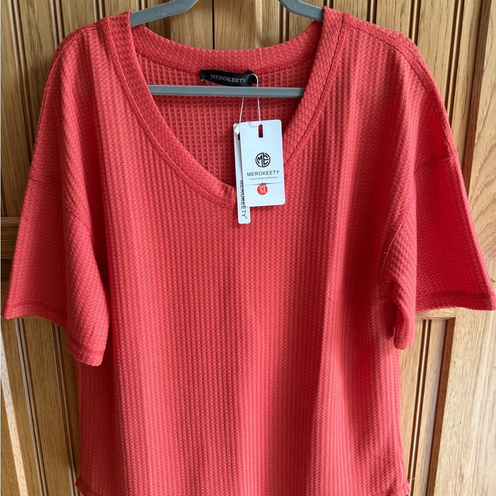 Pink Ribbed Short Sleeve Tee